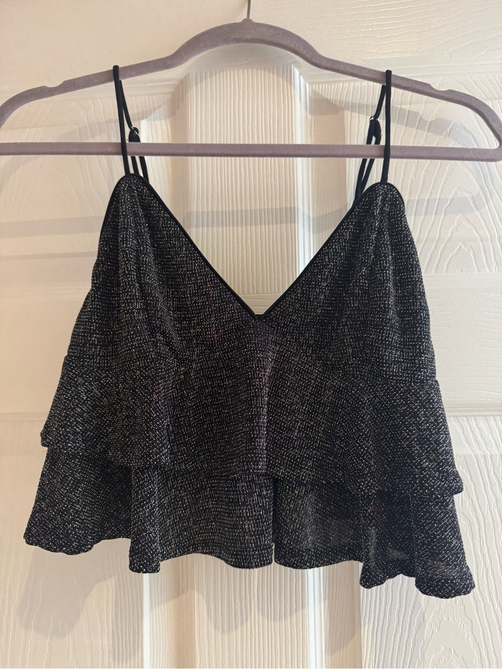 Black Sparkle Ruffle Cami Top